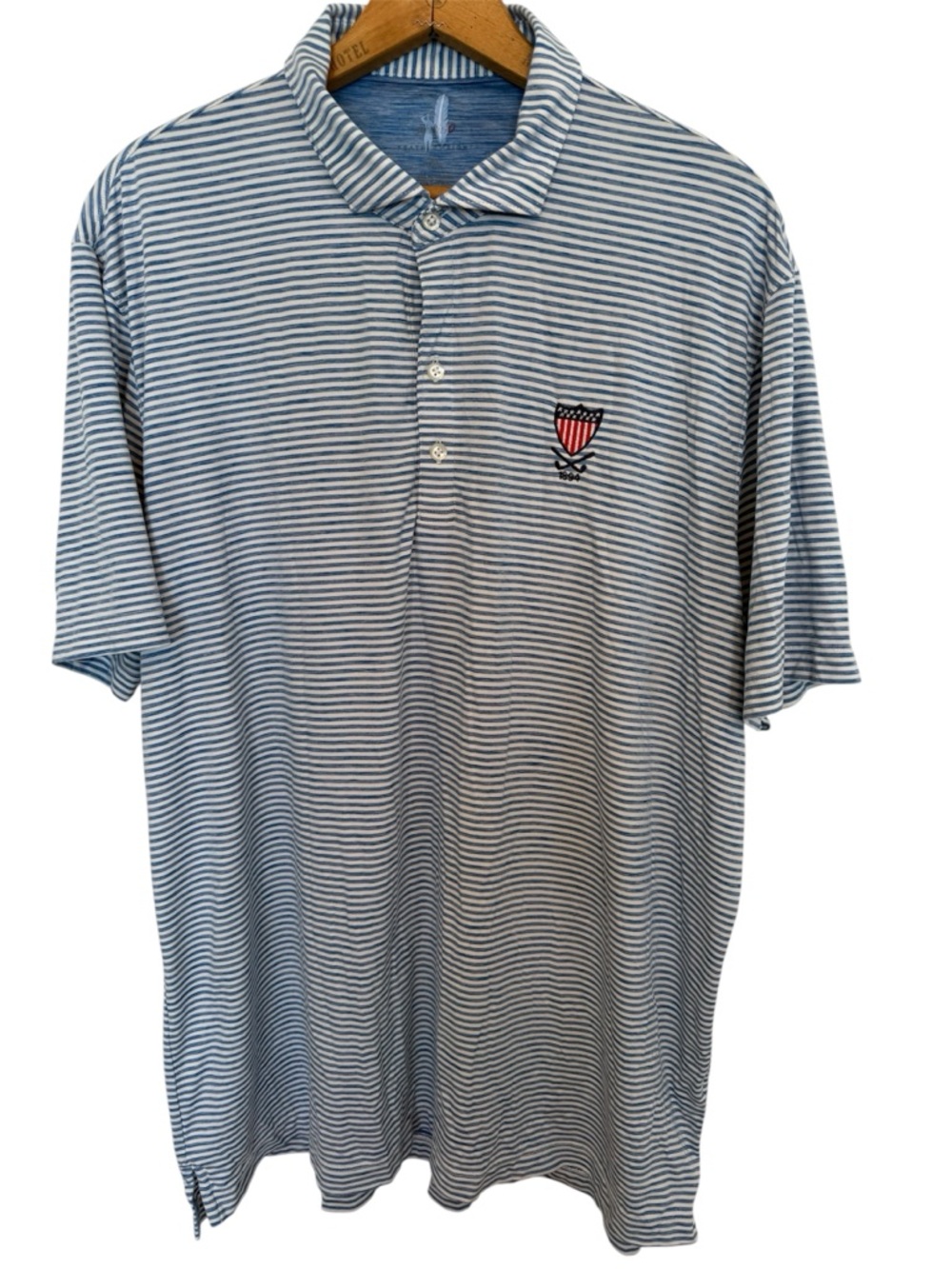 Johnnie-O Featherweight Polo Shirt Mens Large Stripe Golf Washington Golf Logo